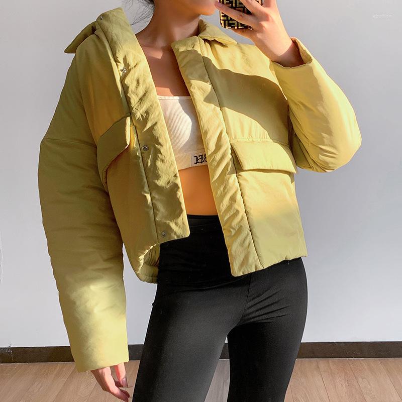 

Women' Down 2022 Autumn/winter Fashion Simple Long-sleeved Thick Coat Female Lapel Concealed Button Loose Casual, Light yellow