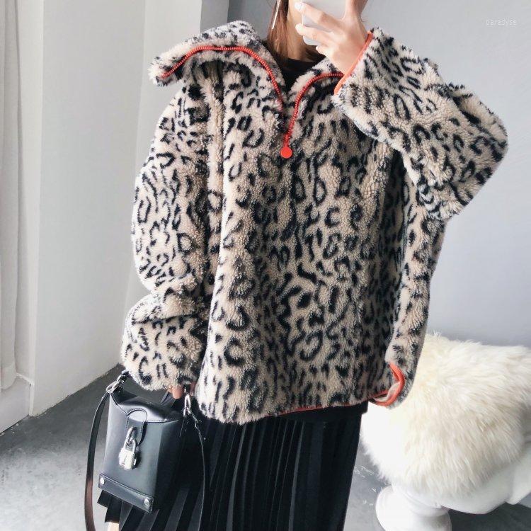 

Women' Fur Short Lambswool Natural Cashmere Wool Coat Winter Jacket Women Oversized Leopard Sheep Shearling Jackets Female Pullover, Picture shown