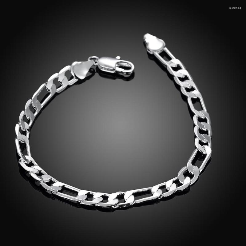 

Link Bracelets 4MM 6MM 8MM Men's Bracelet Silver 925 Curb Cuban Hard Chain For Women Pulseras Mujer Wholesale Jewelry Gift