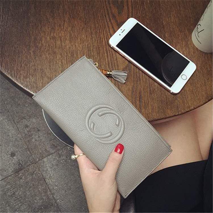 

Cow leather zipper tassel women designer wallets super thin lady fashion casual zero purses female popular phone clutchs, Grey