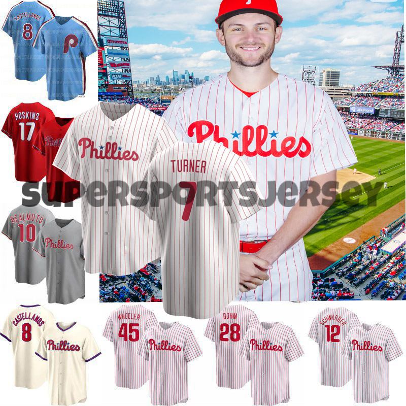 

7 Trea Turner "Philadelphia "Phillies Jerseys 12 Kyle Schwarber Castellanos Realmuto Rhys Hoskins Nola 49 Arrieta Hector Neris Wheeler Gregorius Alec Bohm 3, Mens felx base+ patch