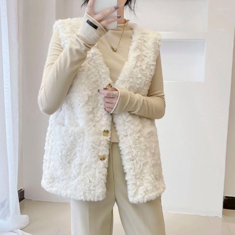 

Women' Fur Woman Fashion Faux Vests Coat Female Casual Street Wear Jacket Waistcoat Ladies Sleeveless Teddy G196, White