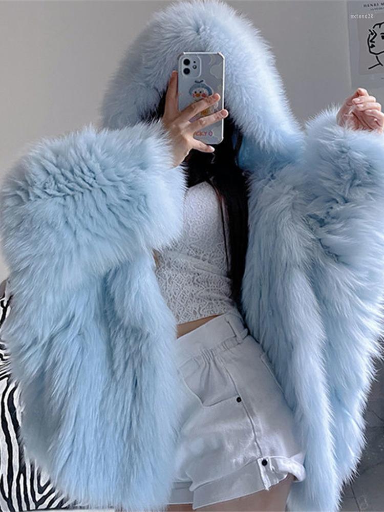 

Women's Fur Women Winter Loose Hooded Bat Full Sleeve Casual Faux Jacket Lady Slim Thick Warm Soft Outwear 2022 Fashion Overwear, Beige