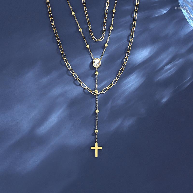 

Pendant Necklaces Gold Multi-Layer Women's Necklace Cross Stainless Steel Link For Festival Girls Gift
