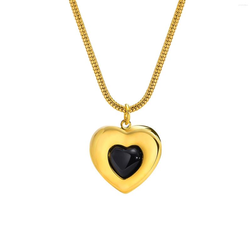 

Pendant Necklaces Women's Acrylic Heart Shaped In Gold Color Stainless Steel Chain Fashion Jewelry Gift To Her