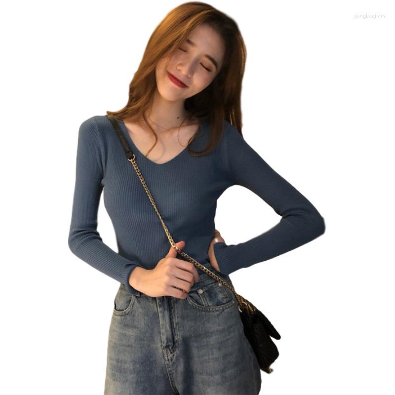 

Women's Sweaters 2022 Autumn And Winter Women's Simple Versatile Slim V-neck Bottoming Shirt, 08