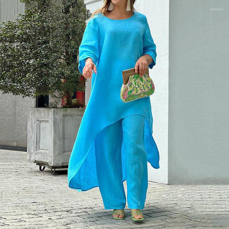 

Women' Two Piece Pants Women Pant Sets 2022 Suits Casual Loose Retro Solid 2 Irregular Top Asymmetrical Shirts Matching, Beige