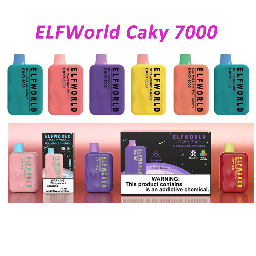 

Authentic Elfworld Caky 7000 Puffs Disposable Vape Mesh Coil 14ML Pre-filled Pod 13 Flavors Rechargeable with Type-C charging port