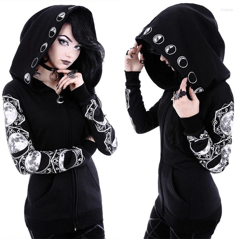 

Women' Hoodies Y2k Women Punk Gothic Letter Print Zip Up Hoodie Unisex Hooded Jackets Autumn Winter Black Long Sleeve Sweatshirt