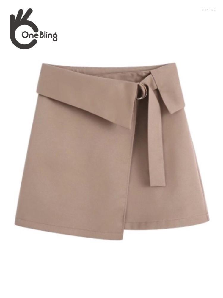 

Skirts OneBling 2022 Woman Black Skirt Vintage High Waist Short Female Office Lady Skrits Fashion Style With Belt, Kh