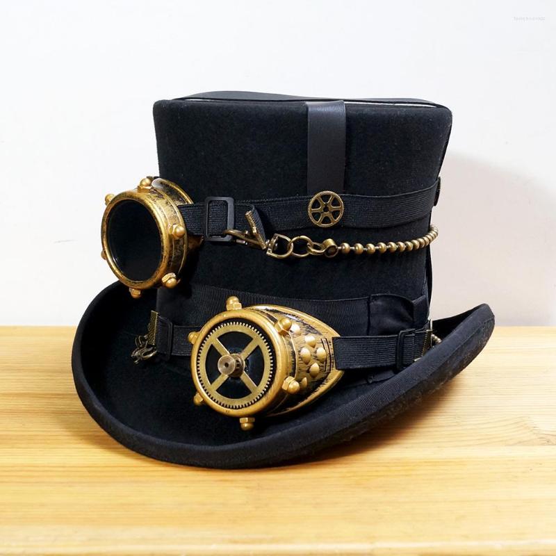 

Berets Black Women Men Wool DIY Fedora Hat Steampunk Steam Punk Gear Fedoras Millinery Goggles Handmade Cap, Black l