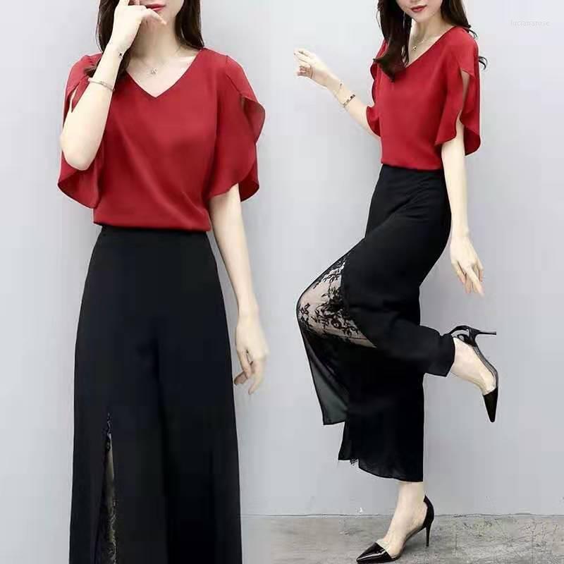 

Women's Tracksuits Fashion Women 2 Piece Set Top And Pants Office Lady Elegant Summer Costumes For Patchwork Ensemble Femme Survetement, Black