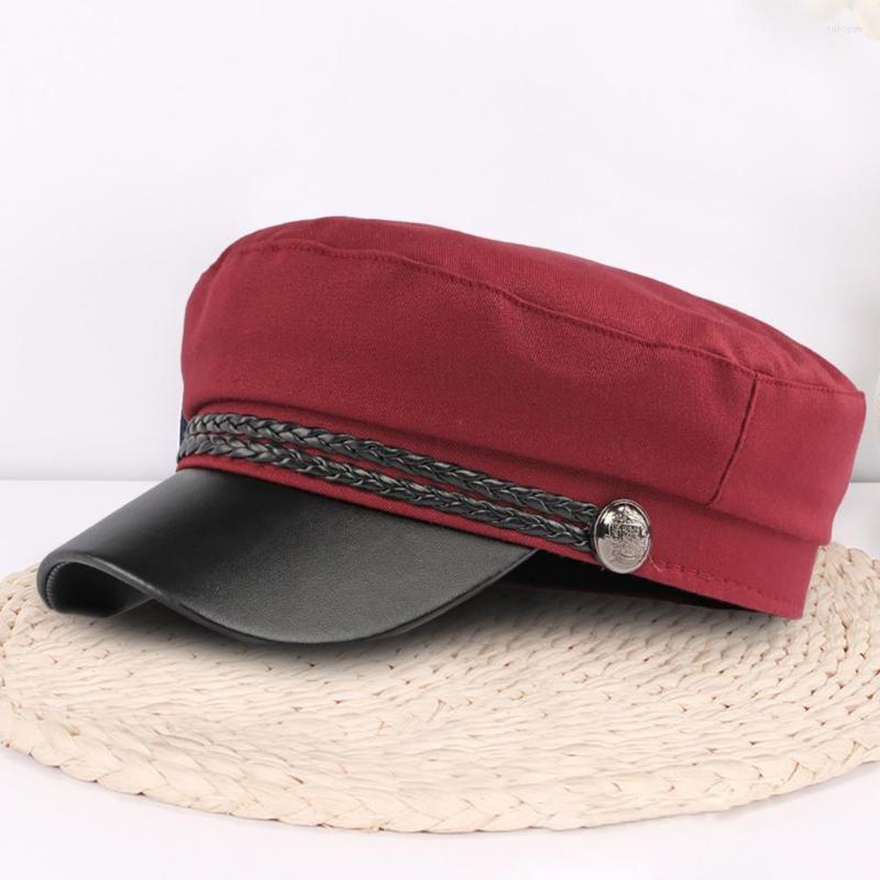 

Visors Student Sailor Hat Chic Spring Autumn Faux Leather Brim Windproof Short Captain Cap For Vacation Women Sun, Black