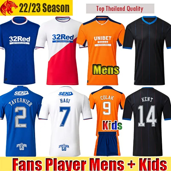 

22 23 Rangers Soccer Jerseys Glasgow COLAK ROOFE LUNDSTRAM HAGI BARKER MORELOS TAVERNIER KENT 2022 2023 TILLMAN FASHION JR Football Shirt Mens Jersey kids kit, 2223 home