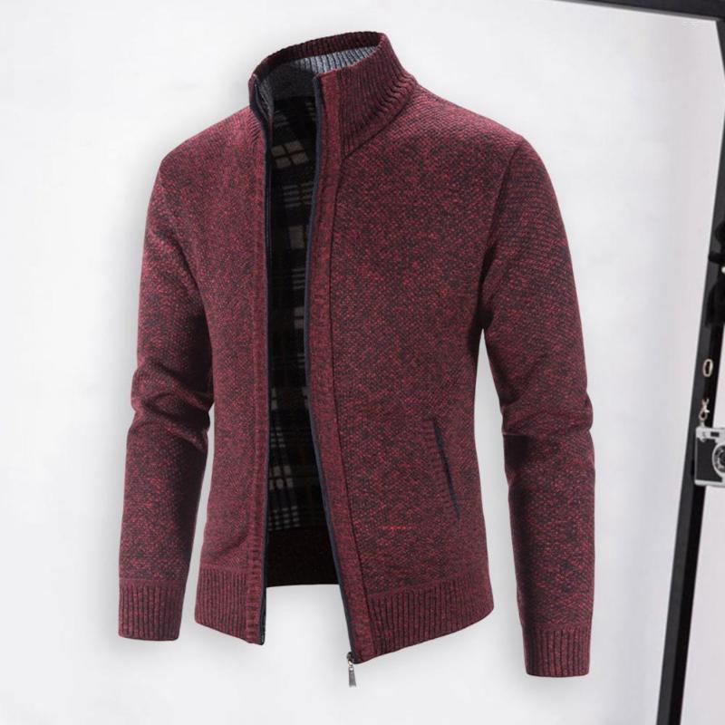 

Men's Sweaters Knitting Cardigan 3D Cutting Knitted Coat Thickened Men Autumn Winter Solid Color Zipper Placket Outerwear Coldproof, Jujube red