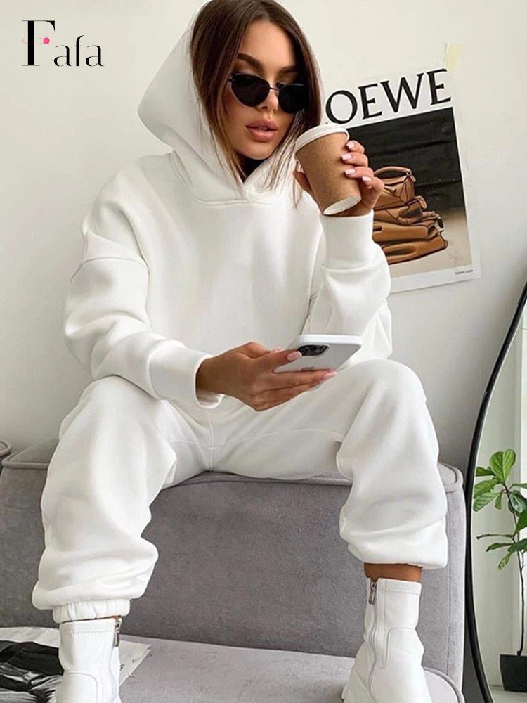 

Womens Two Piece Pants Fashion Casual Fleece Tracksuits Women Solid Warm 2 Set Loose Hoodies And Sweatpants Suit Autumn Winter Sportswear Outfits 221206, Black