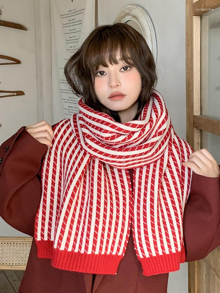 

Scarves Knitted Women Scarf Winter Ladies Preppy Style Striped Scarve Mujer Foulard Bufanda Christmas Long Wrap Shawl Men