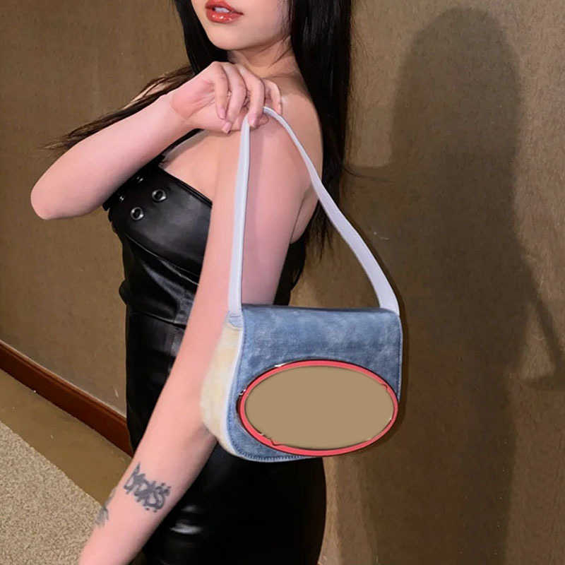 

Shoulder Bags Luxury Women Top Handle Purse Half Round Design Leather Underarm Flap Denim Shoulder Bag Fashion Tote Handbags 220616 221023, Inner with logo