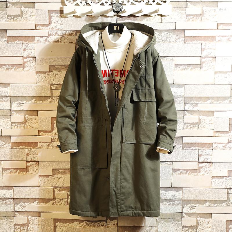 

Men's Down 2022 Winter Men Wool Thicken Jacket Hooded Warm Lengthen Parka Army Coat Male Hight Quality Fleece Cotton-Padded Jackets, Black