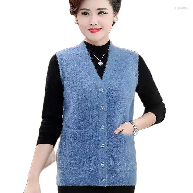 

Women's Vests Mother's Autumn Winter Vest Imitation Mink Cashmere Sweater Cardigan Padded Warm Middle-Aged Elderly Woolen Women, Red