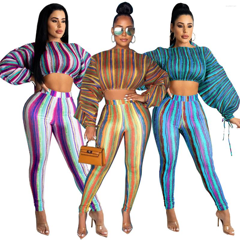 

Women' Two Piece Pants Multicolor Tie-dye Women Casual 2pc Suit Lantern Sleeve O-Neck Open Navel Tops Elastic Waist Bodycom Pencil, Blue