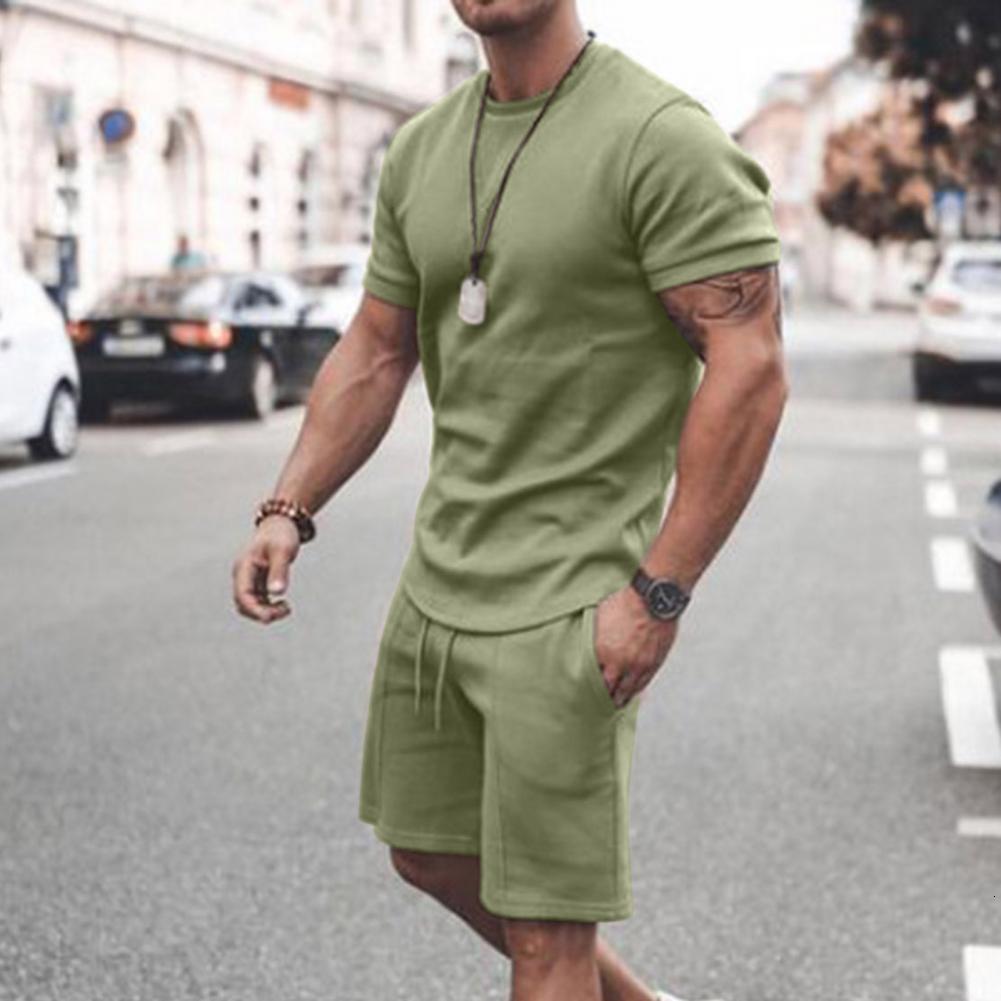 

Men's Tracksuits Shorts Set Men Summer Fashion Fitness Suit Round Neck Breathable T-Shirt Sportswear Male Jogger Tracksuit 221206, Green