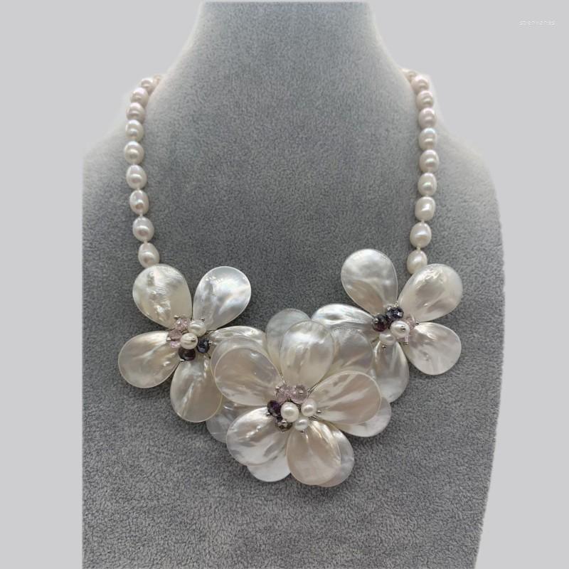 

Pendant Necklaces High Quality 18" Handcrafted Sea Shell Flower Natural Freshwater Pearl Beaded Necklace Elegant Ladies Party Jewelry