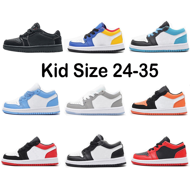 

Jumpman 1 Kids Low Basketball Shoes Boy Girl Shoes Obsidian Chicago Bred Dark Mocha outdoors Sneakers Multi-Color Size 24-35, Box