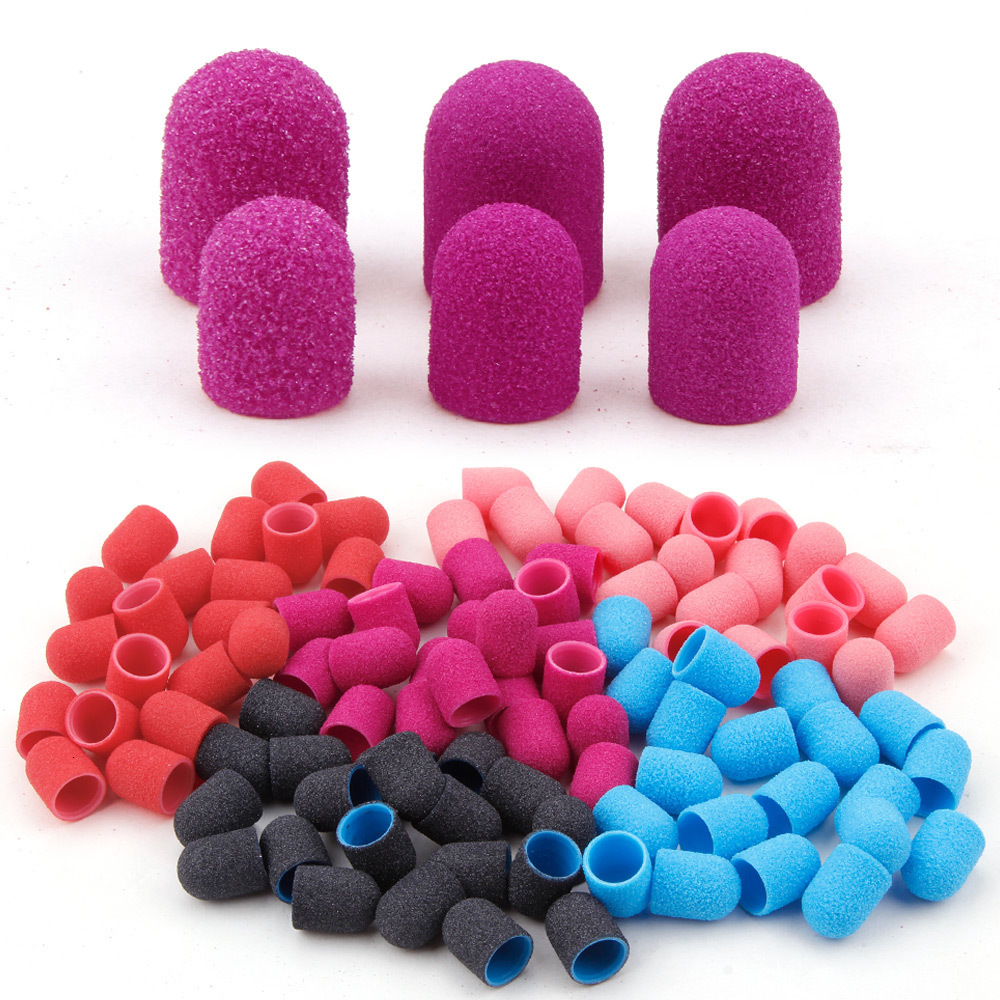 

Nail Art Equipment 50Pcs Sanding Caps Nail Drill Accessories Pedicure Polishing Sand Block Foot Cuticle Remove Tool With Rubber Grip 221206