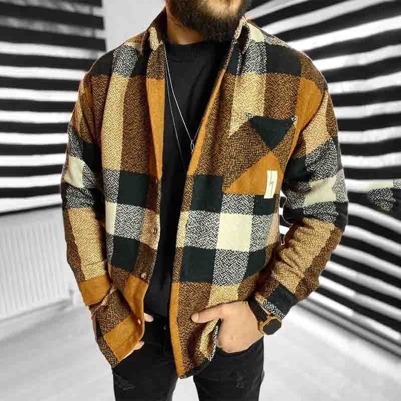 

Mens Jackets Fall Fashion Plaid Printed Shirt Long Sleeve Turndown Collar Buttoned Outerwear Men Casual Loose Coats Streetwear 221206, 02 print