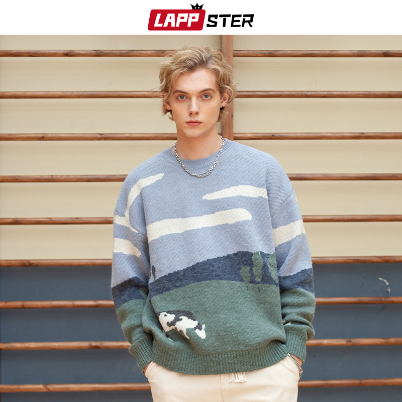 

Men's Sweaters LAPPSTER Men Cows Harajuku Knitted Winter Mens Kawaii Vintage Korean Fashion Designer Pullovers 221206, Orange