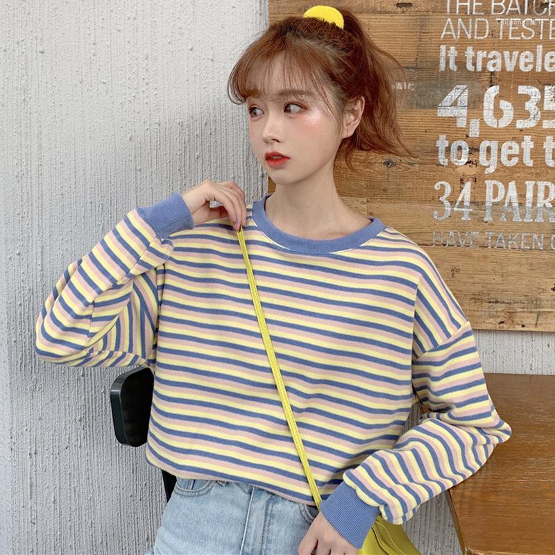

Women's Hoodies Trendy Ins Spring And Autumn Thin Section Loose Bf Lazy Wind Long-sleeved Coat Striped Top