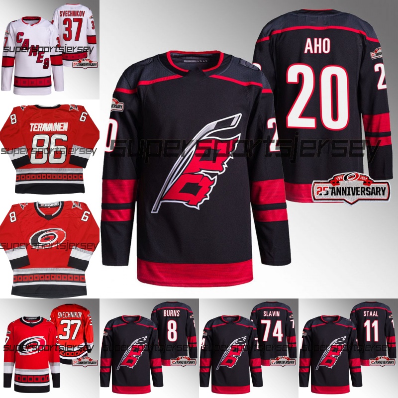 

Martin Necas Hurricanes Jerseys 25th Reverse Retro New Brent Burns Carolina Max Pacioretty Andrei Svechnikov Tony DeAngelo Sebastian Aho Teravainen Staal, Away +25th patch