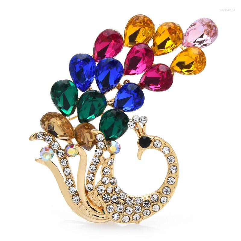 

Brooches Wuli&baby Rhinestone Peacock For Women Lady 3-color Bird Party Office Brooch Pin Gifts