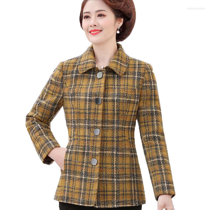 

Women's Wool Blended Coat 2022 Spring Women's Jacket Short Thin Section Woolen Outerwear Tops Ladies Elegant Plaid Coats 4XL, Yellow
