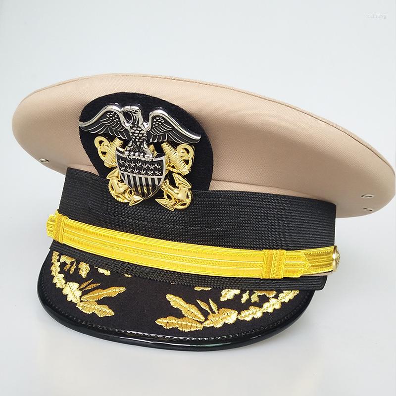 

Berets Man Military Eagle Emblem International Marine Army Hat Occidental Navy Corps Hesperian Naval Officer Hats, Black