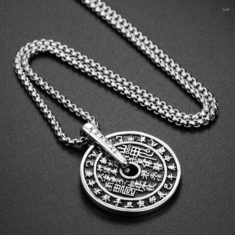 

Pendant Necklaces Retro Round Necklace For Men Boy Stainless Steel Chinese Time Date Taoism Vintage Male Jewelry Gift