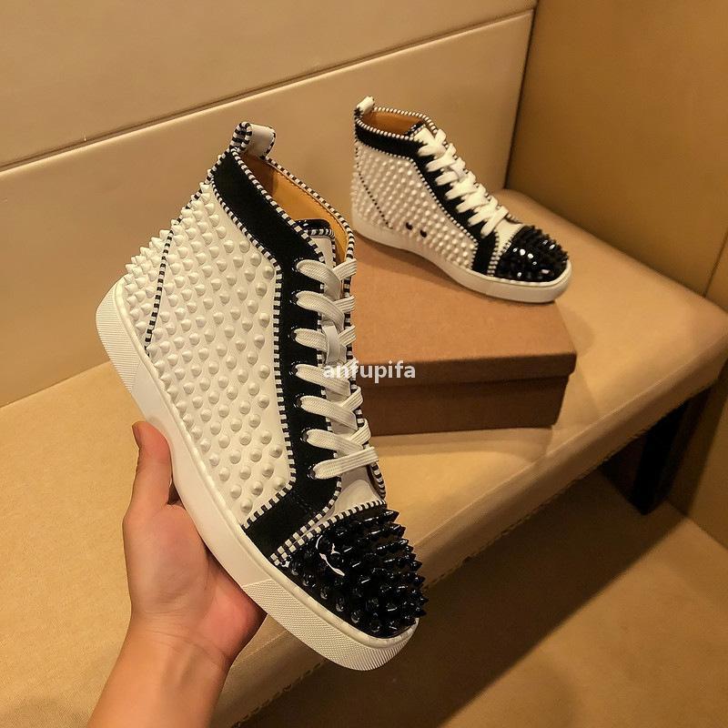 

Red Bottomed Christians Top quality designer Shoes spiked Shoe Name Brand Men Women Loubi Shark Sneakers Flats Leather Spikes Strass S aqR, Dark grey