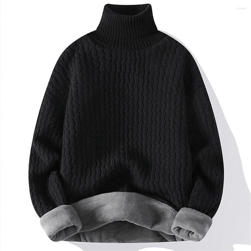 

Men's Sweaters Spring Winter Men's Turtleneck Sweater Slim Fit Knitted Pullovers Men Solid Color Fleece Casual Male Knitwear, As shown