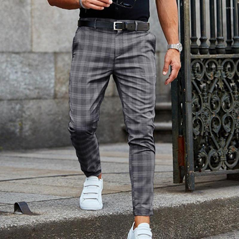 

Men's Pants Casual Men Stylish Loose-fitting Mid-rise Autumn Winter Trousers Vintage Checkered Pattern For Office, Grey