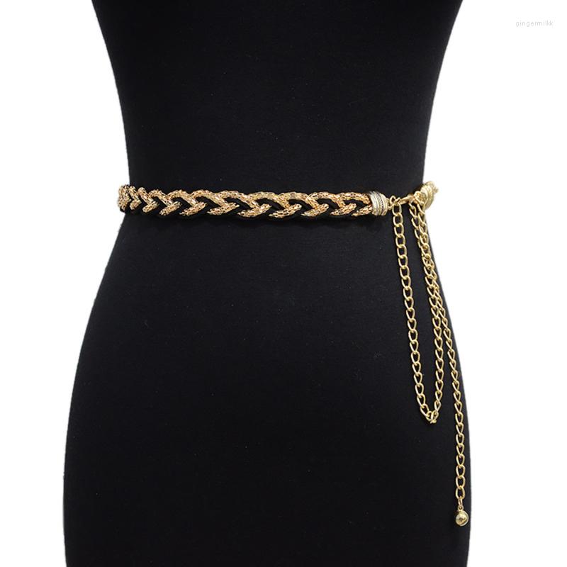 

Belts 2022 Summer Ladies Fashion Sweet Metal Chain Braided Thin Waist Dress Decoration For Women Luxury Designer Brand, Black