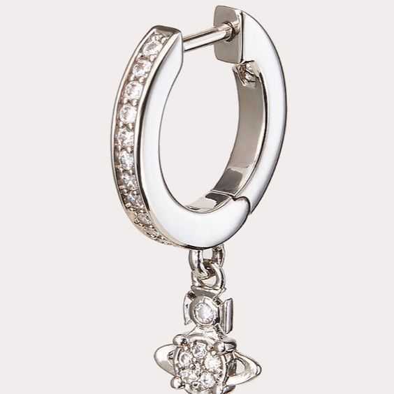 

Designer vivian westwood earrings Western Empress Zirconium Silver Ring Saturn Ear Buckle Earring Female Simple