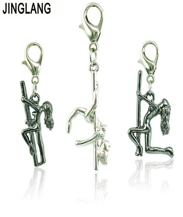 

JINGLANG Charm With Lobster Clasp Dangle Retro Standing Pole Dancing Girls Pendants DIY Charms For Jewelry Making Accessories3020013