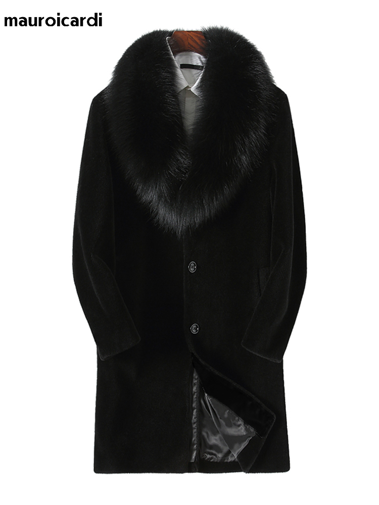 

Men's Fur Faux Mauroicardi Winter Long Black Thick Warm Fluffy Coat Men with Fox Collar Single Breasted Plus Size Outerwear 5xl 221206