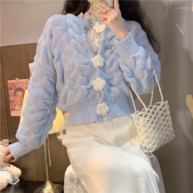 

Women' Jackets Elegant Kawaii Knitting Jacket Women Casual Chic Single Breasted Cute Cardigan Coat Female 2022 Autumn Long Sleeve Vintage, White sweater jacket