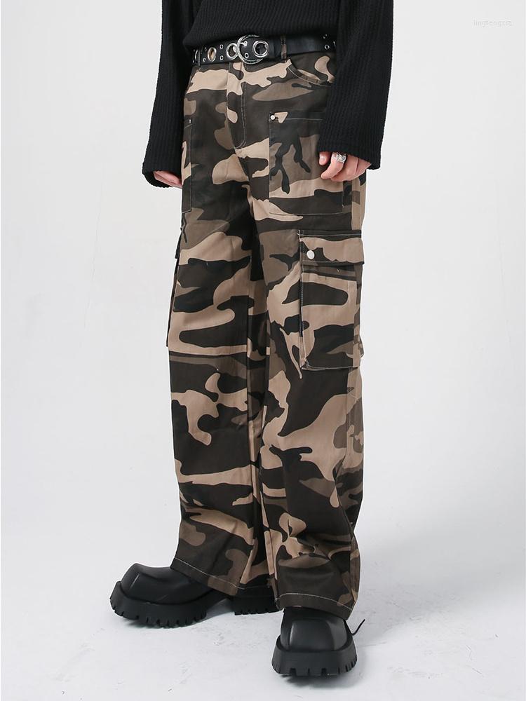 

Men' Pants Wear Autumn Men' Loose Cargo Fashion Brand Straight Tube Camouflage 2023 Wide Leg Male Trousers 2A5937, Black