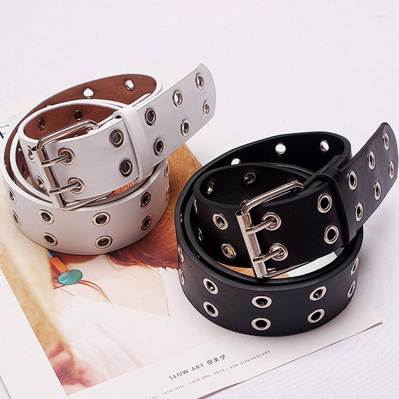 

Belts Women Belt PU Leather Pin Buckle Punk Wind Jeans Style Fashion Female Black Free Size Grommet For Pants