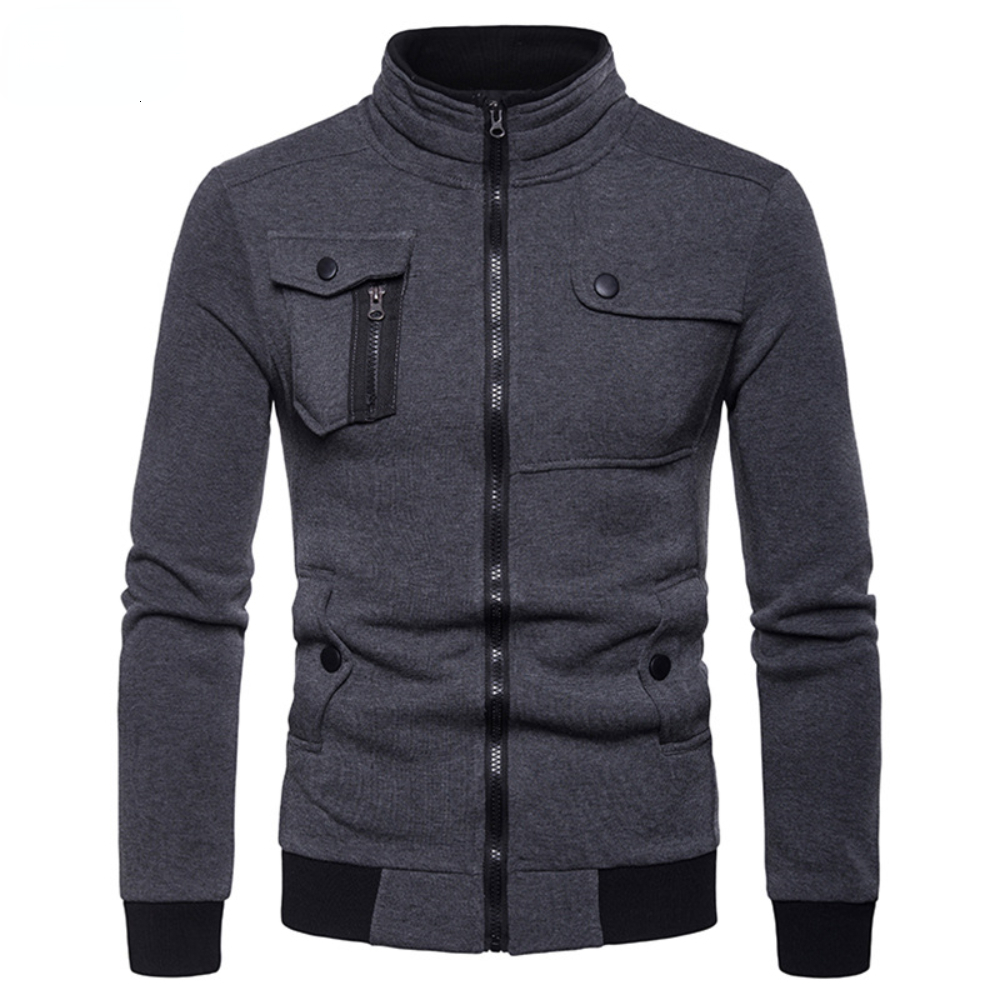 

Mens Jackets Stand Collar Slim Fit Cardigan Cozy Zip Coat Slant Pocket 221206, Dark grey