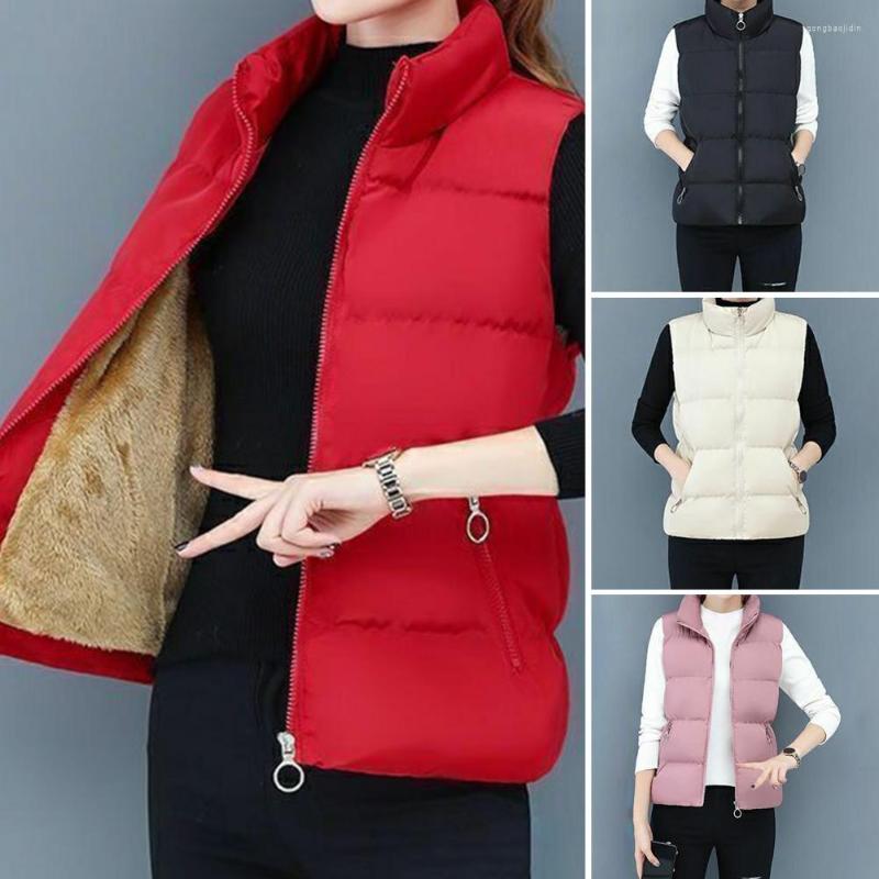 

Women's Vests Women Vest Cotton Padded Stand Collar Slim Fit Sleeveless Jacket Autumn Winter Plush Lining Waistcoat Streetwear, Black