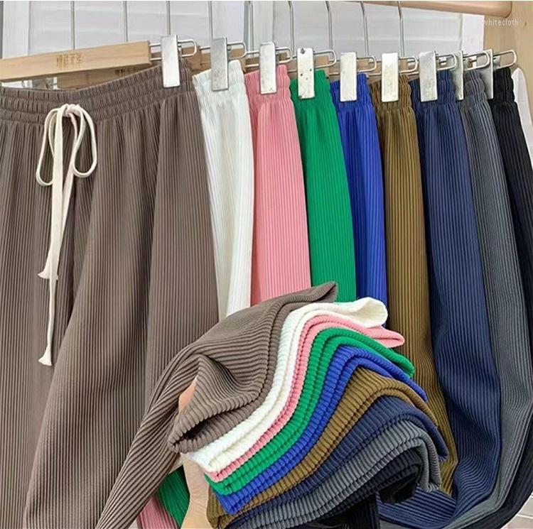 

Women's Two Piece Pants Women Pockets Elastic Waistband High Waist Loose Wide Leg Casual Home Straight Trousers Female 2022, White